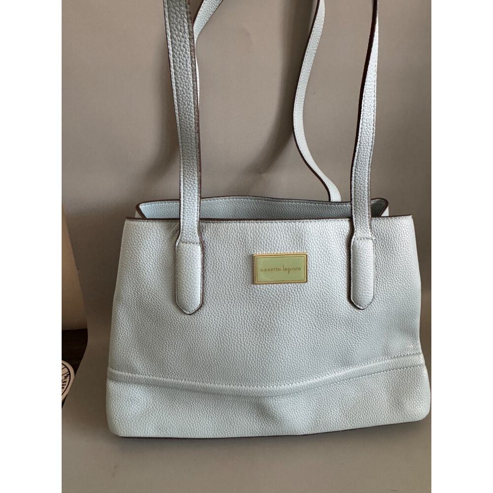Nanette Lepore Tote Bag Womens Baby Blue Pebbled Faux Leather Shoulder Bag Purse